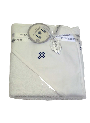 Bath cape / towel with navy blue cross for Orthodox Baptism - Grace of Sweden