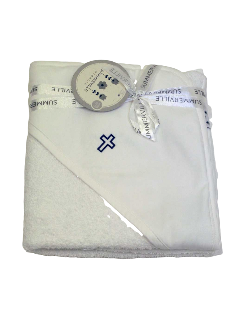Bath cape / towel with navy blue cross for Orthodox Baptism - Grace of Sweden