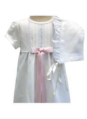 Christening gown linen with bonnet for girls