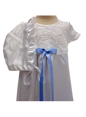 Christening gown from Grace of Sweden blue bow and bonnet