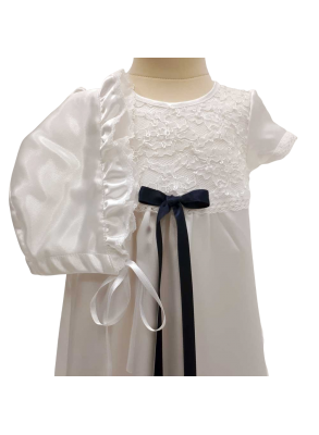 Christening gown from Grace of Sweden navy blue bow