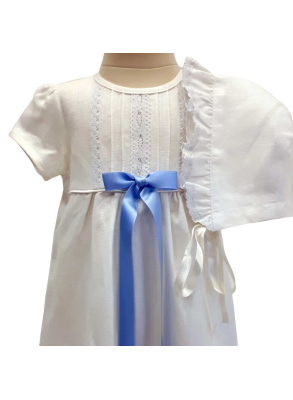 Christening gown with off white linen with bonnet