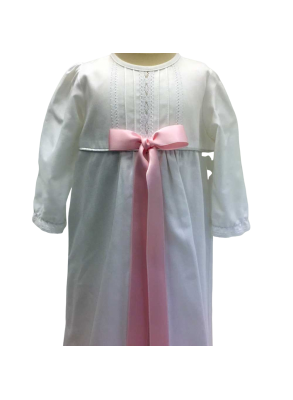Christening gown - In white cotton satinand pink bow