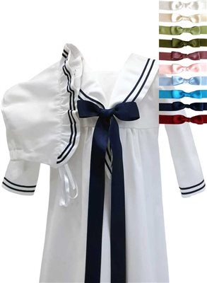 Christening gown in sailor style with bonnet and 10 choices of bow, Grace of Sweden