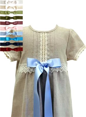 Christening gown i natural linen with 10 choices of bow, Grace of Sweden