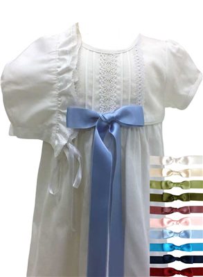 Cotton Christening gown for babys with bonnet and 10 choises of bow colour - Grace of Sweden